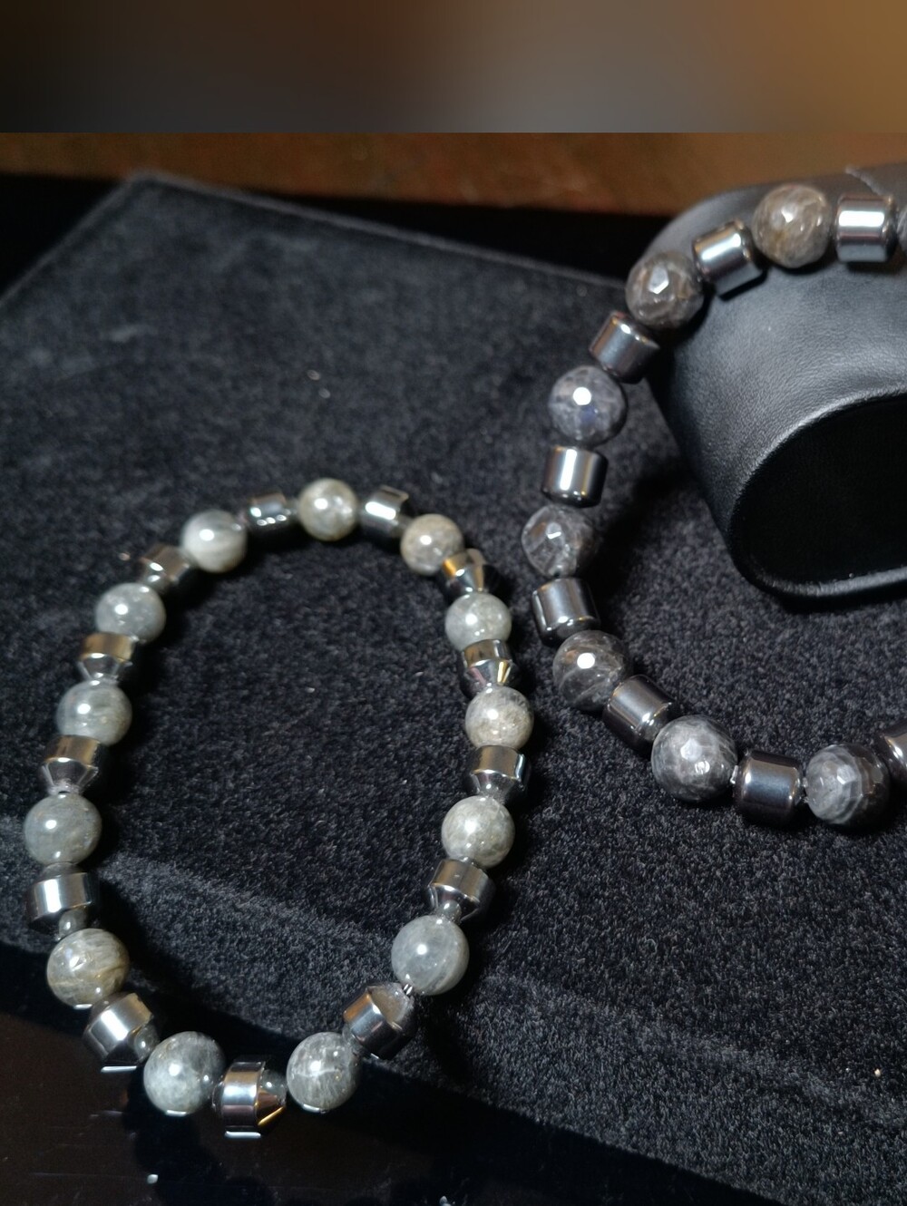 Labradorite And Hematite Beaded Stretch Bracelet Set